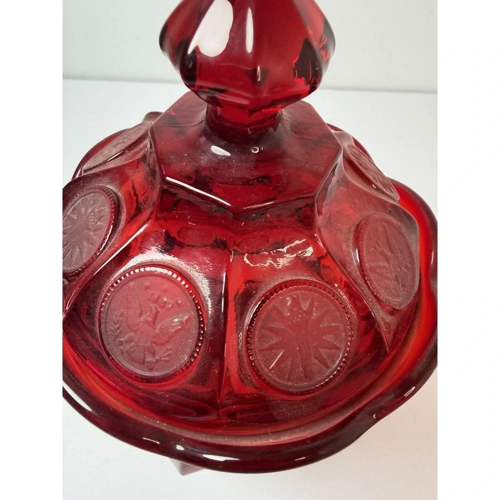 Fostoria  Ruby Red Coin Footed Compote Candy‎ Dish Lidded 8